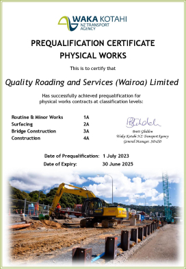 Waka Kotahi Prequalification Certificate Physical Works 2023 2025