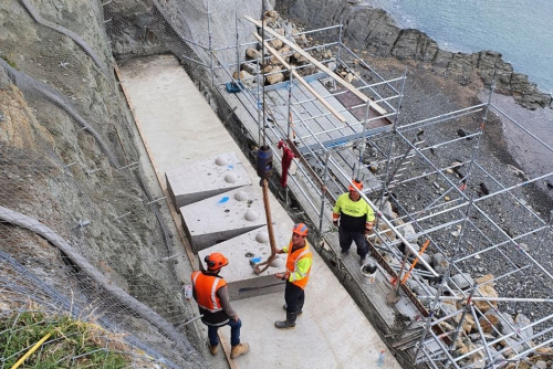 QRS secures Mahia road with giant 'Lego' wall